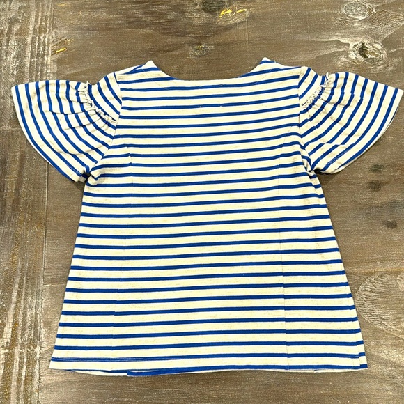 ANTHROPOLOGIE Lili's Closet Blue Striped Ruffle Flare Sleeve Navy Grey Top S - Picture 3 of 10